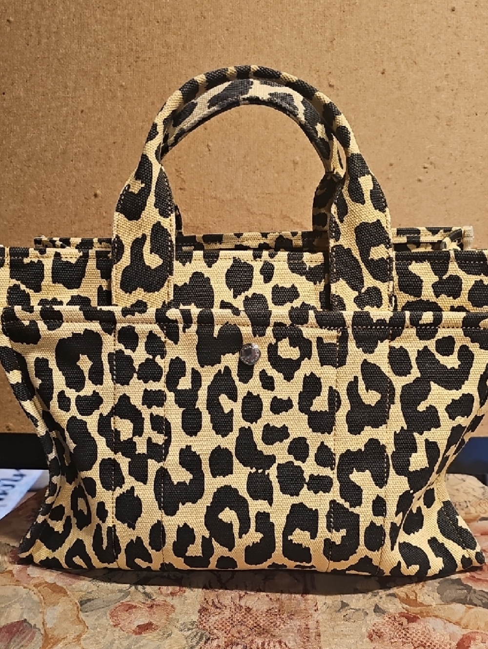 Coach Leopard-Print Canvas Tote in Black and Tan - Picture 2 of 11